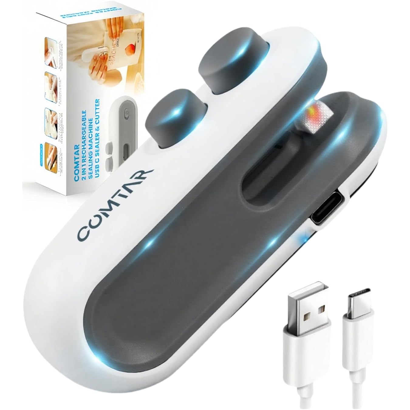 Mini Bag Sealer With Cutter And Magnet, 2 In 1 Rechargeable Vacuum Sealer Bag Heat Seal Machine With Sealer&Cutter For Plastic/Chip/Vacuum Sealer Bags (White 2.0)
