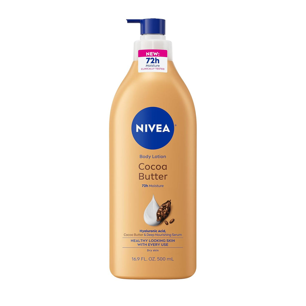 Nivea Cocoa Butter Body Lotion For Dry Skin With Hyaluronic Acid, Cocoa Butter And Deep Nourishing Serum, 72-Hour Body Moisturizer, 16.9 Fl Oz Pump Bottle