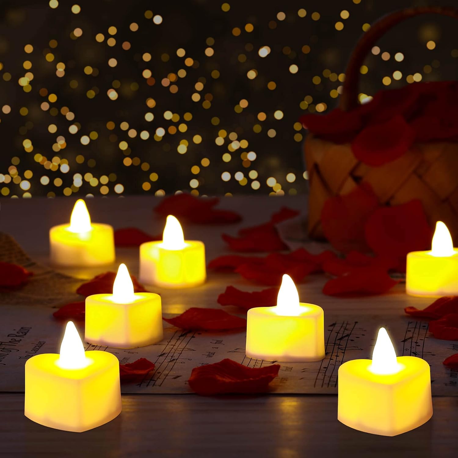 Cridoz 2000 Pieces Artificial Rose Petals With 24 Led Tea Lights Candles, Romantic Decorations Special Night Set For Night, Valentine'S Day, Wedding Anniversary Or Table Décor, Warm White
