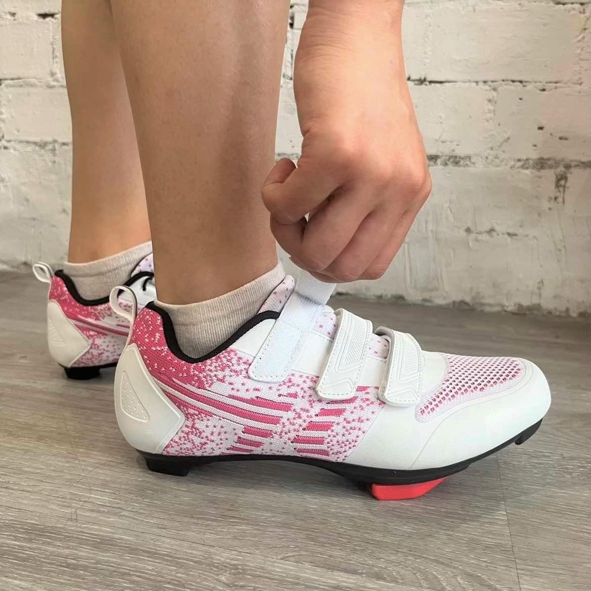 Unisex Road Bike Cycling Shoes Compatible With Peloton Shimano Spd Bike Riding Shoes For Men Women, 3 Straps, Pre-Installed Delta Cleats For Indoor Outdoor Cycling Biking