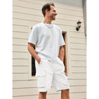 Runcati Mens Cargo Shorts Chino Cotton Drawstring Casual Shorts Summer Twill Outdoor Short Pants