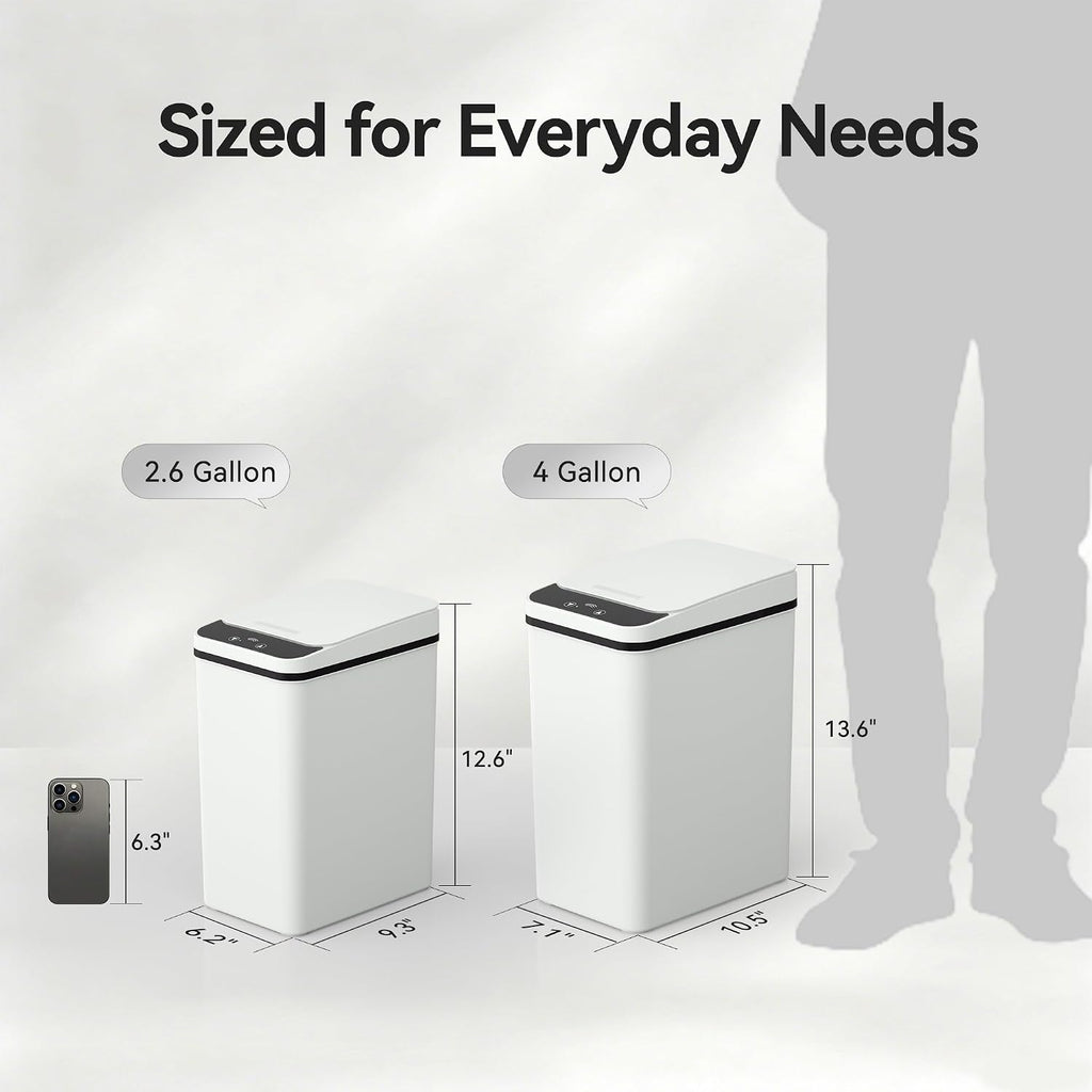 Bathroom Garbage Can With Lid, 2.6 Gallon Diaper Trash Can, Automatic Trash Cans Touchless, Slim Waterproof Smart Commercial Trash Can For Bedroom, Bathroom, Office, Living Room, Toilet, Rv