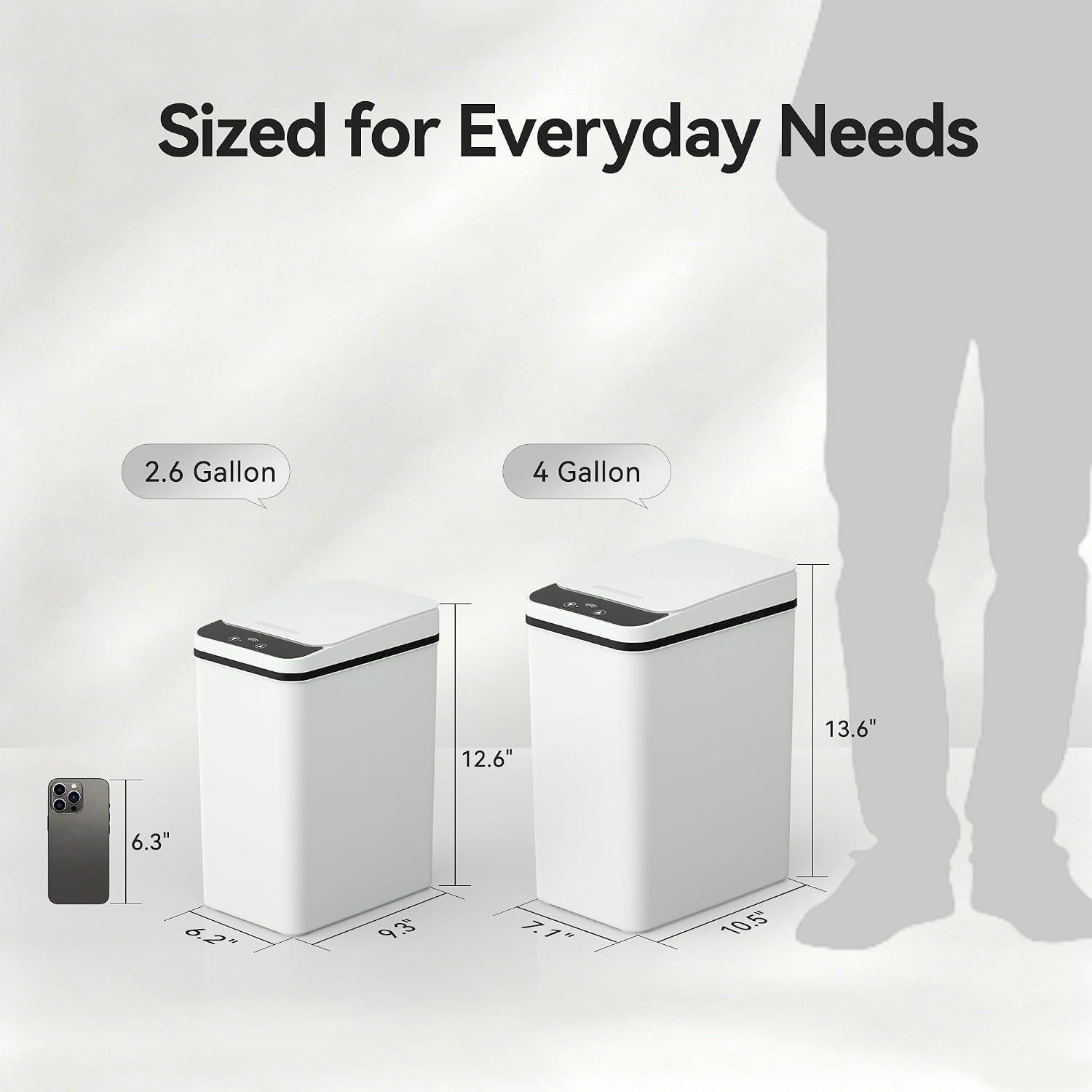 Bathroom Garbage Can With Lid, 2.6 Gallon Diaper Trash Can, Automatic Trash Cans Touchless, Slim Waterproof Smart Commercial Trash Can For Bedroom, Bathroom, Office, Living Room, Toilet, Rv