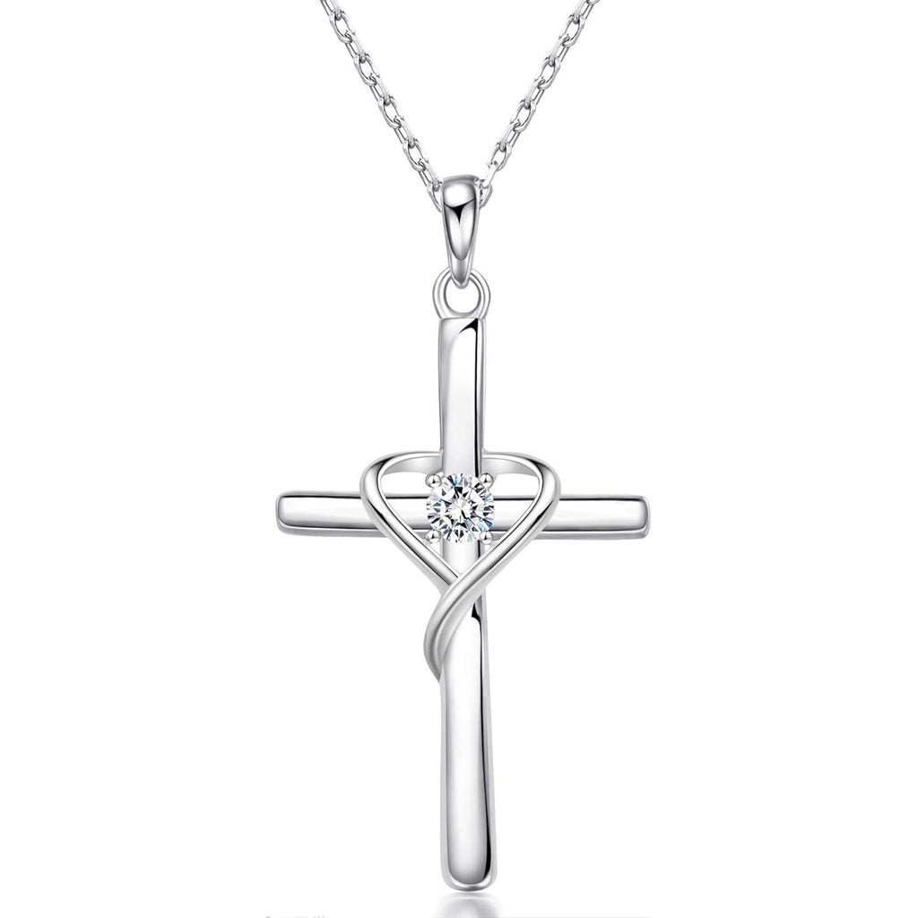 AmorAime 925 Sterling Silver Cross Necklace for Women Men 14K Gold Plated 5A CZ Birthstone Necklaces for Holiday