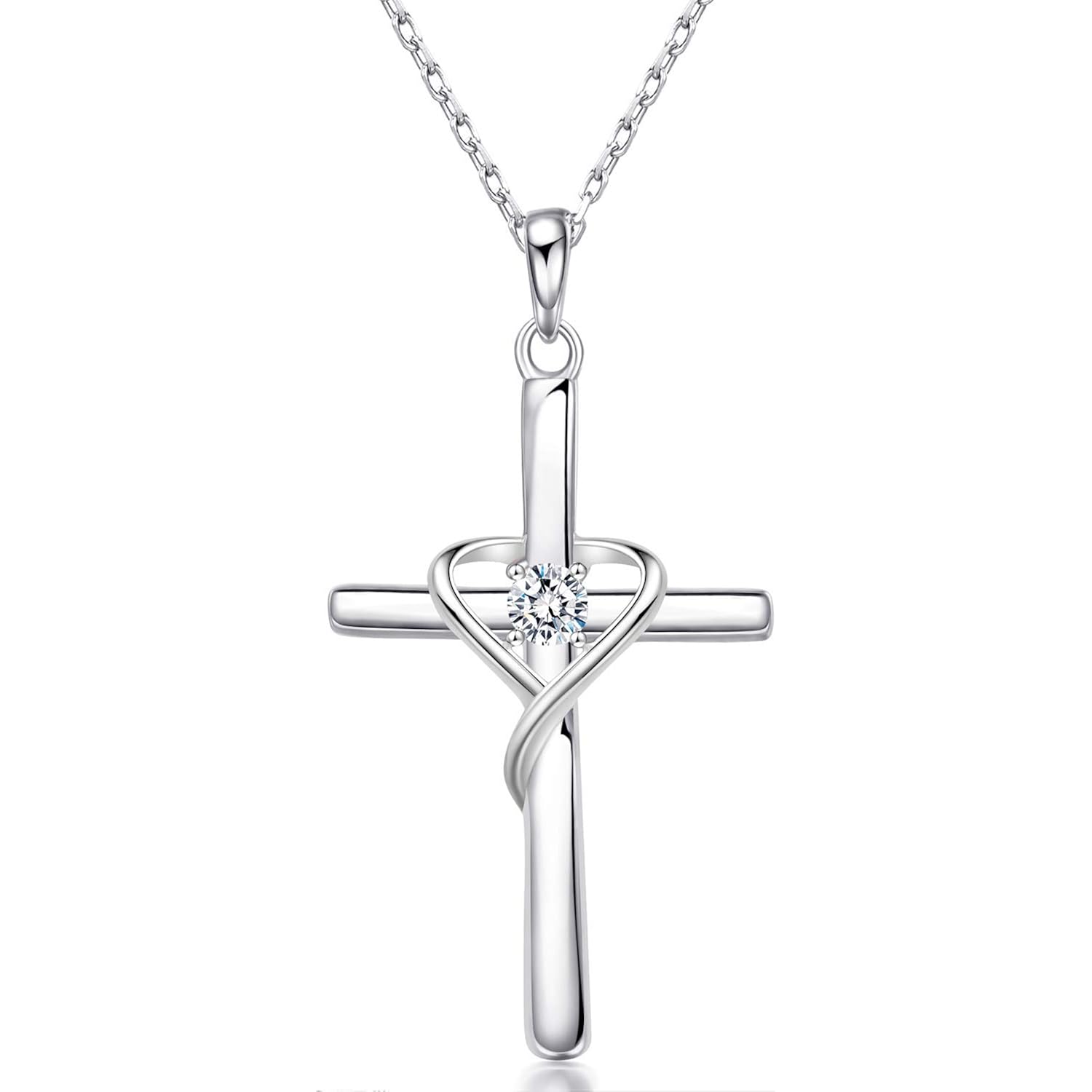 AmorAime 925 Sterling Silver Cross Necklace for Women Men 14K Gold Plated 5A CZ Birthstone Necklaces for Holiday