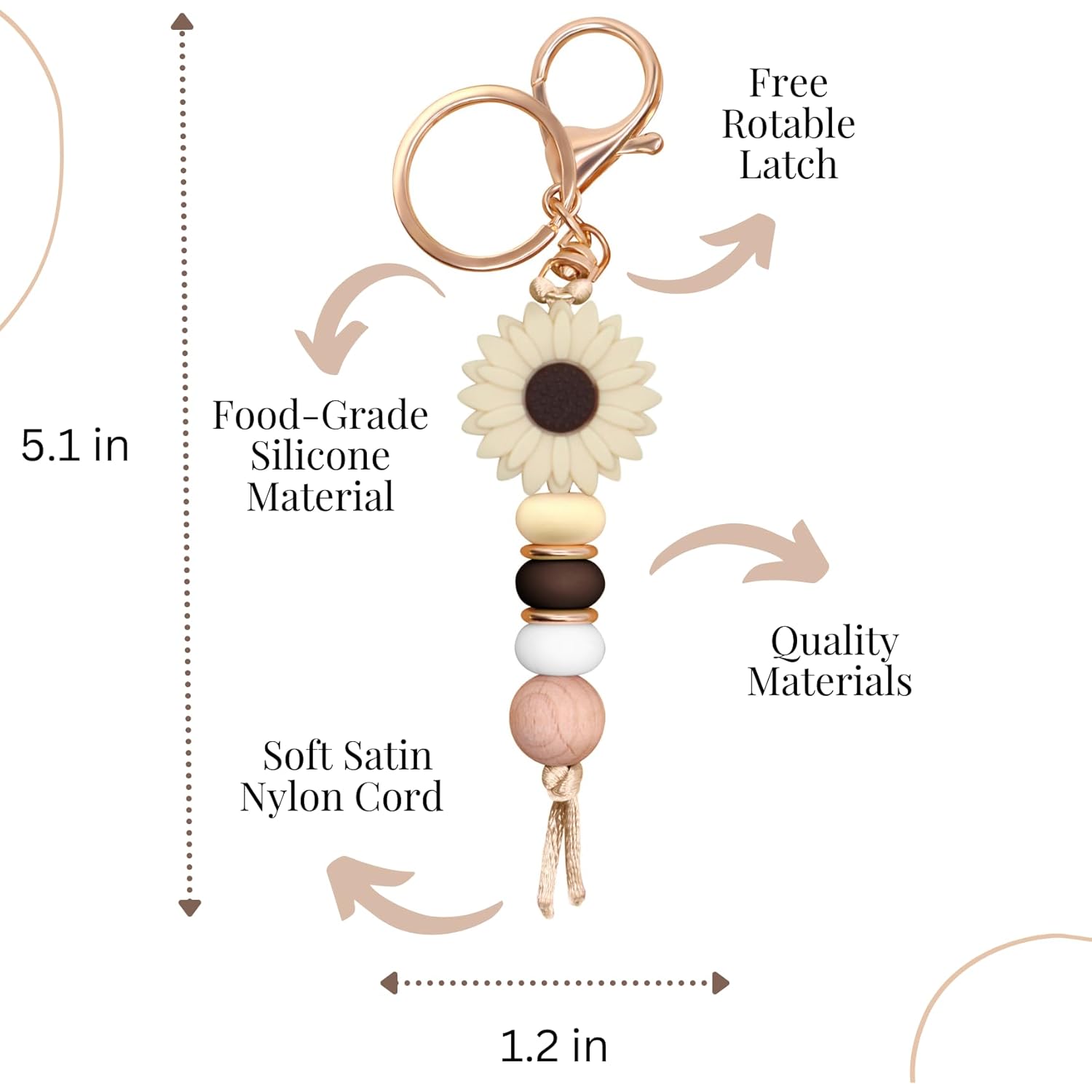 Flower Charm for Women Cute Keychain for Car Keys Silicone Bead Purse Charms for Handback Key Ring