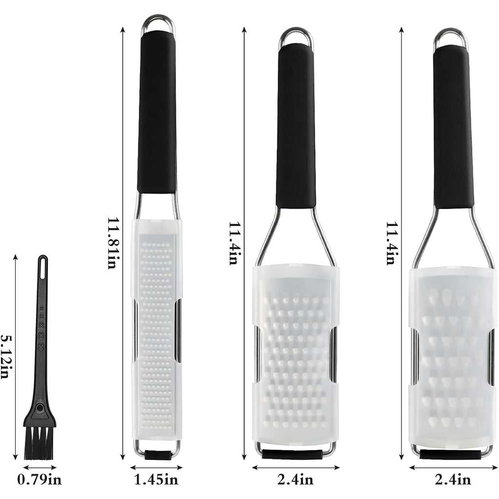 Cambom Lemon Zester Grater Three-Piece Suit - Heavy Duty Kitchen Tool For Parmesan Cheese, Ginger, Garlic, Nutmeg, Chocolate, Vegetables，Fruits，Stainless Steel Grater Dishwasher Safe Black