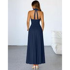 Merokeety Women'S Formal Halter Maxi Dress 2026 Summer Backless Sleeveless V Neck Ruched Cocktail Wedding Guest Dresses