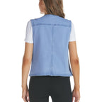 Women'S Sleeveless Denim Vest V Neck Button Down Jean Vest Top Waistcoat Jacket