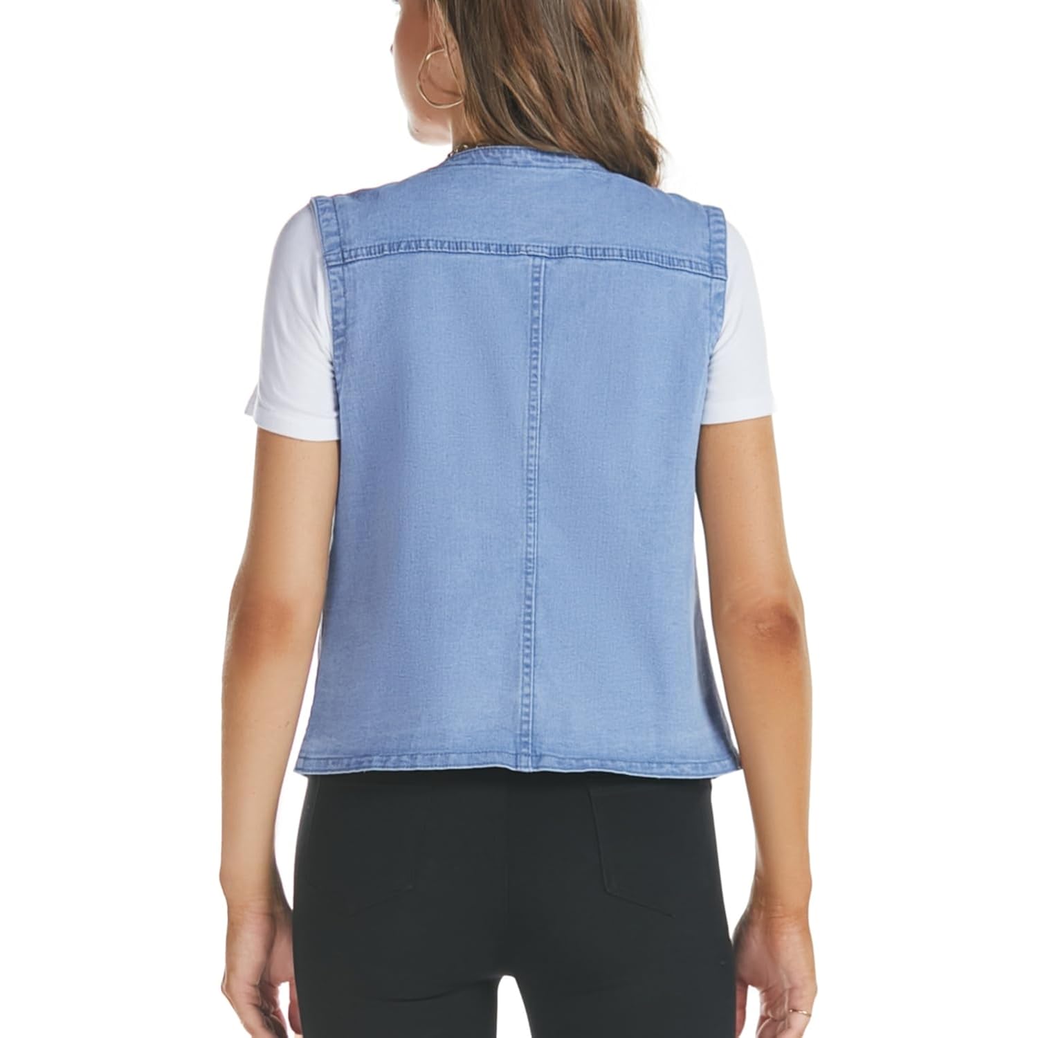 Women'S Sleeveless Denim Vest V Neck Button Down Jean Vest Top Waistcoat Jacket