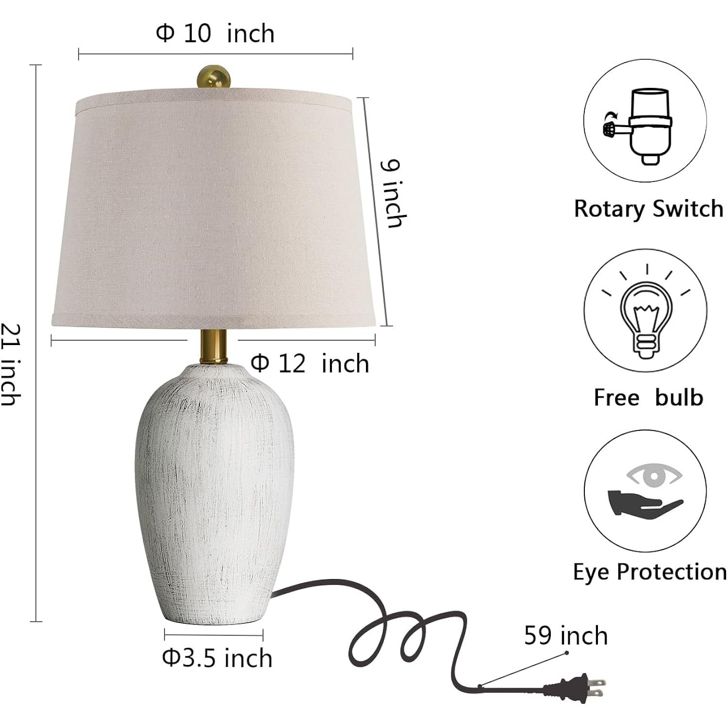 21'' Set Of 2 Rustic Ceramic Small Table Lamps For Living Room Bedroom, Farmhouse Vintage Nightstand Lamps For Office Entryway End Table, 2 Bulbs Included