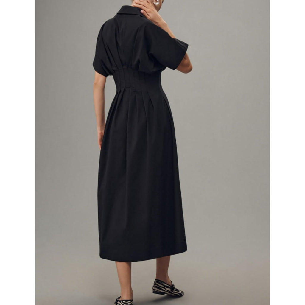 Yeokou Shirt Dress For Women Summer Casual Short Sleeve Button Down Loose Pleated Maxi Sundress With Pockets