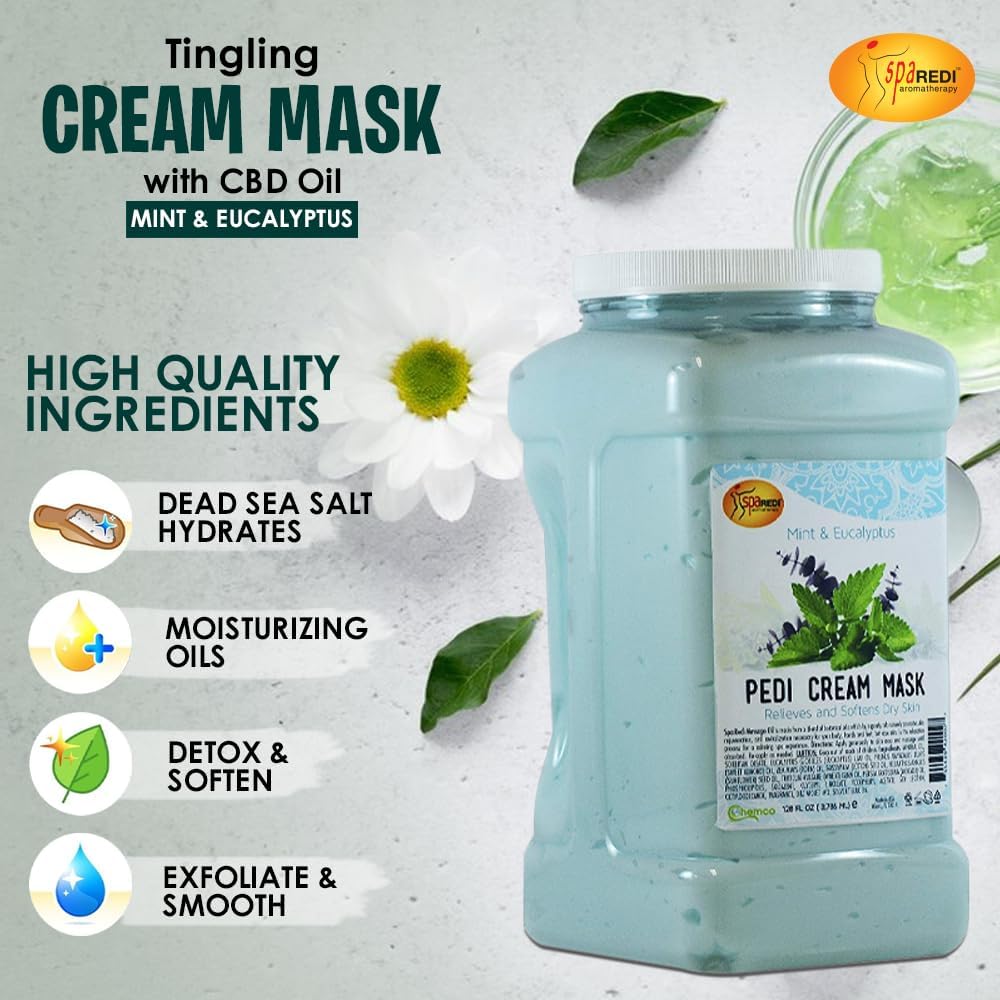 SPA REDI Cream Mask - Pedicure Massage for Tired Feet and Body, Hydrating, Fresh Skin - Infused with Hyaluronic Acid, Amino Acids, Panthenol, Comfrey Extract, Mint and Eucalyptus - 1 GAL