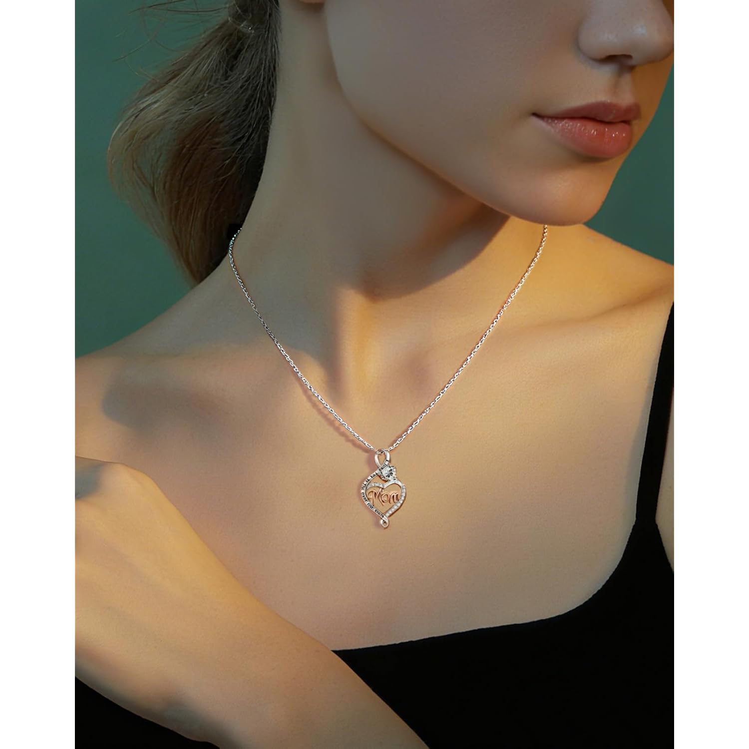 EleShow Mom Necklaces for Women, Sterling Silver Heart Moissanite Necklace, Jewelry Gifts for Mom on Birthday, Mother's Day, Christmas - 1.0 Carat