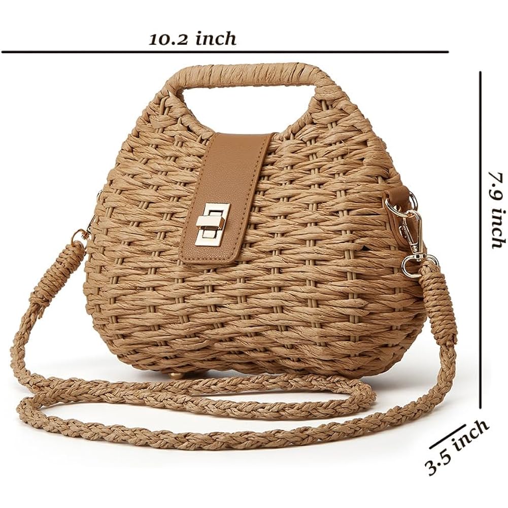 Casual Straw Beach Bags For Women Dumpling Bag Rattan Purses Summer Straw Crossbody Woven Handbag Purse Shoulder Bag Travel
