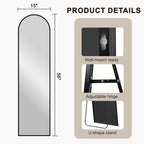 Fictor Arched Full Length Mirror 15" X 56", Full Body Floor Mirror With Adjustable Stand, Free Standing Mirror With Aluminum Frame For Bedroom, Living Room, Cloakroom, Black
