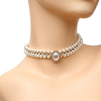 S SUSANN Costume Layered Twisted Gold Pearl Necklace Choker Chunky Glass Statement Pearl Necklace and Earring set, good gift for women Faux pearl necklace set