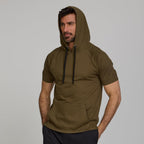 Short Sleeve Hoodie For Men, Breathable Athletic Hooded T Shirts, Mens Gym Workout Pullover Hoodies