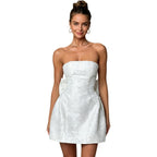 Jumisee Embroidery Satin Homecoming Dress With Bow Modest Strapless Mini Dresses A Line Short Prom Dress Party Gown