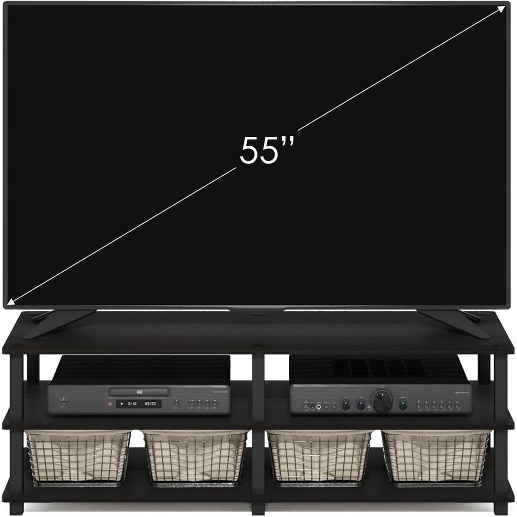 Furinno Turn-S-Tube Toolless Assembly 3-Tier Tv Stand, Entertainment Center For Tv Up To 55 Inch, Wide Printer Stand With Storage Shelf, For Living Room, Bedroom, Espresso