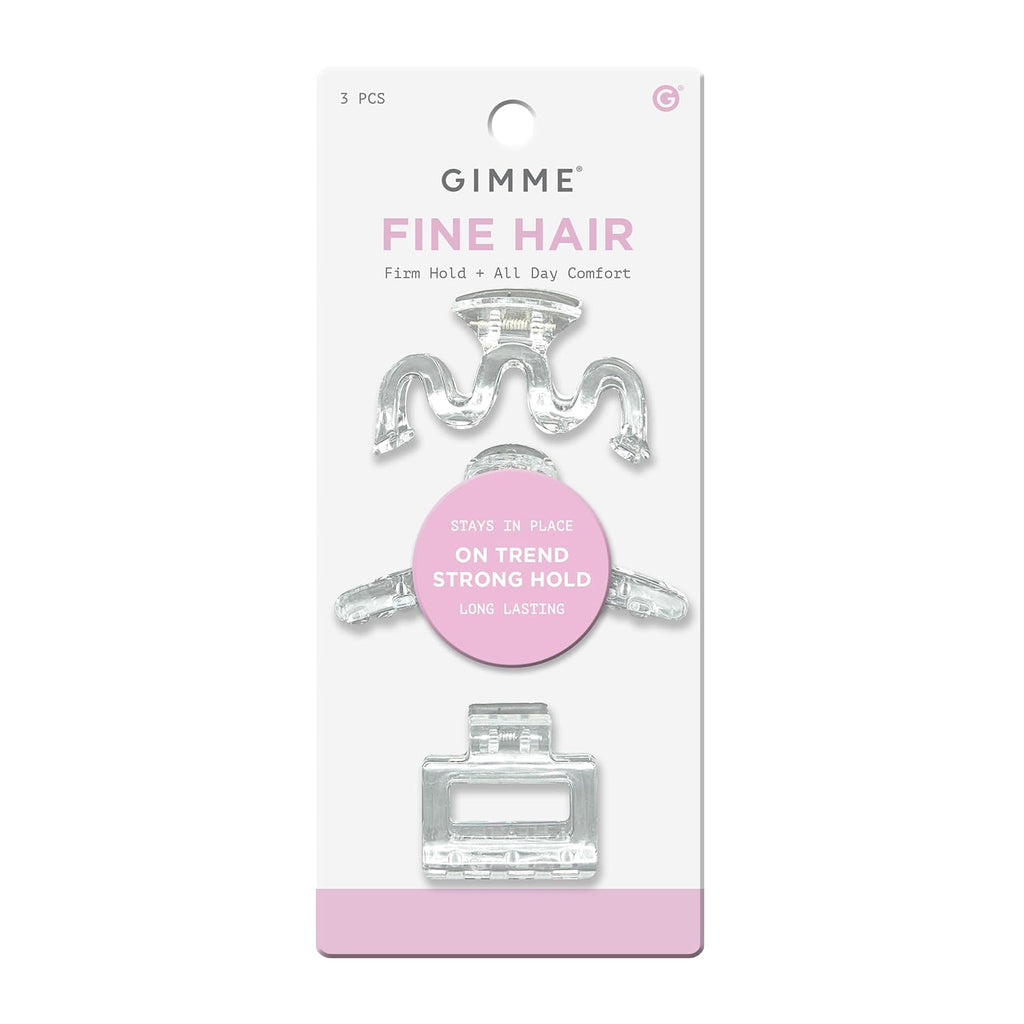 Gimme Beauty Fine Hair Claw Clips - Durable, No-Slip Design For Thin Hair - Mini Claw Clips Made From Strong & Break-Resistant Recycled Plastic - 3 Pack, Clear