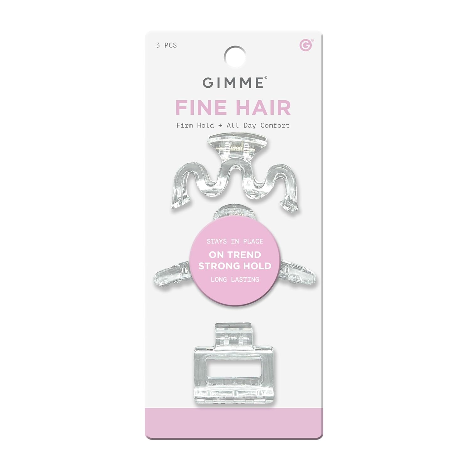 Gimme Beauty Fine Hair Claw Clips - Durable, No-Slip Design For Thin Hair - Mini Claw Clips Made From Strong & Break-Resistant Recycled Plastic - 3 Pack, Clear