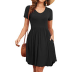 Women'S 2026 Summer Short Sleeve Dresses Casual Loose Fit Swing T Shirt Dress V Neck Sundress With Pockets