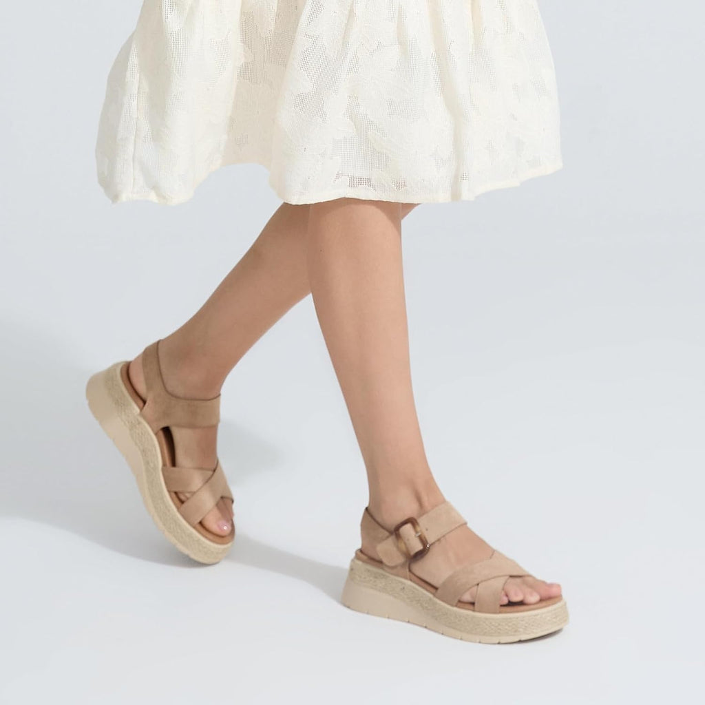 Ubfen Womens Espadrille Platform Sandals Low Wedge Heel - Orthopedic Arch Support, Cushion Insole, Comfortable Dressy Buckle Sandals For Walking And Vacation