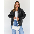 Trendy Queen Womens Oversized Leather Jacket Moto Bomber Coat Spring Fall | Spring Jacket Boyfriend Fall Clothes Going Out Fashion Concert Party Coat Travel Airport Winter Outfits