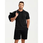 Jmierr Mens Short Sleeve Hoodie Cotton Hooded T-Shirts Lightweight Solid Tops With Pocket