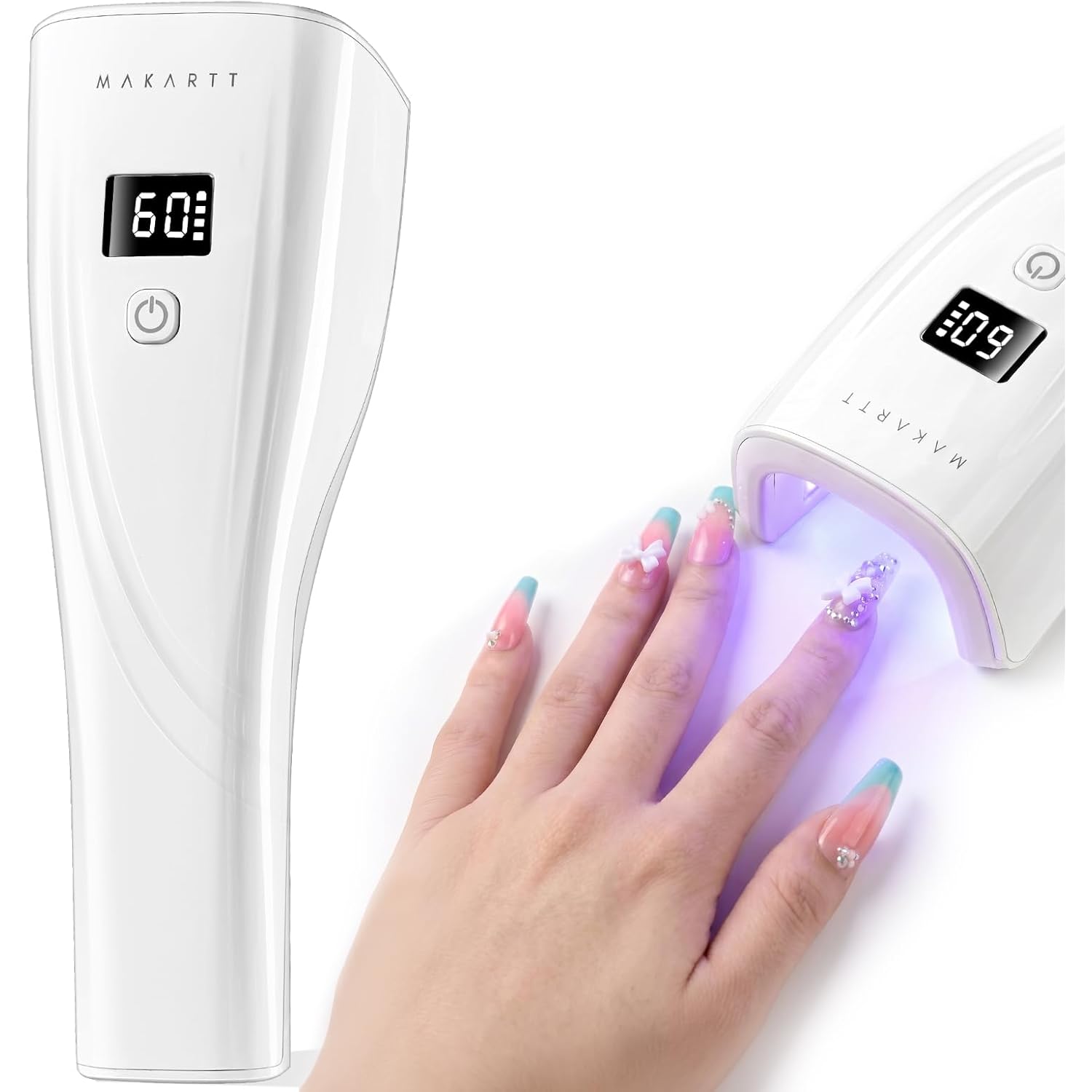 Makartt Flash Cure Nail Lamp, 222 mW/cm² Portable Cordless UV LED Nail Lamp for Rhinestone Glue, Poly Nail Gel & Nail Charms, Rechargeable Mini Nail Dryer with LCD Display, 2 Timers & Smart Sensor