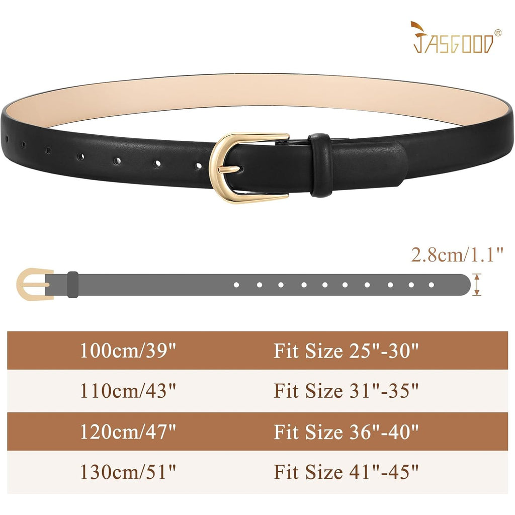 JASGOOD Leather Belt Women Belts for Jean Pants with Gold Buckle Fashion Ladies Waist Belt