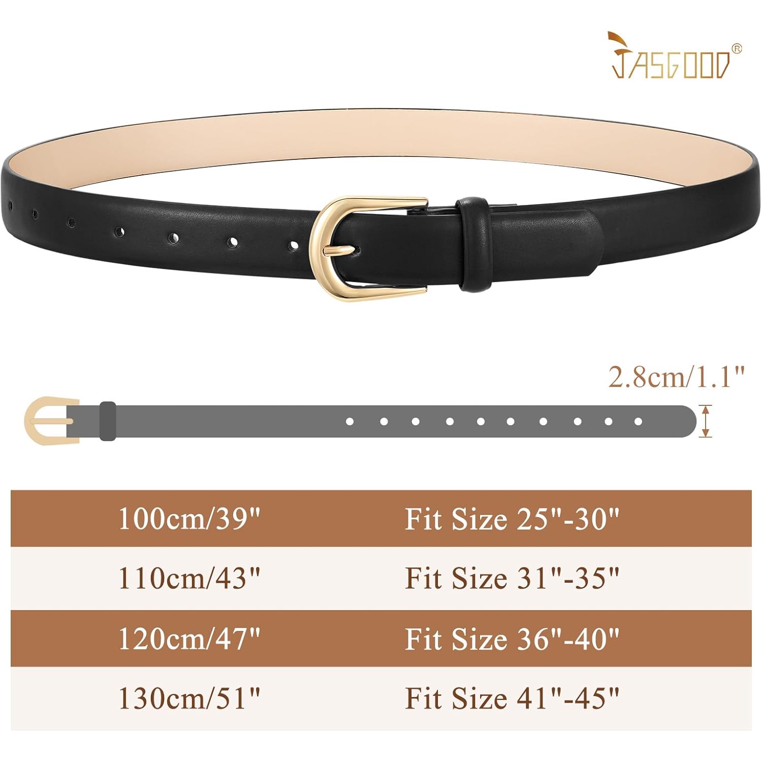 JASGOOD Leather Belt Women Belts for Jean Pants with Gold Buckle Fashion Ladies Waist Belt