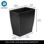 Idesign Small Plastic Bathroom Trash Can, Black | Slim Rectangle, For Bedroom, For Office, For Dorm
