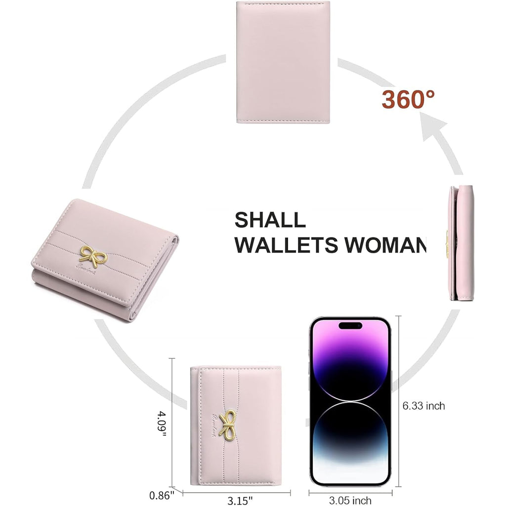 RNIEGA Small Wallets Girls Cute Coquette Bow Wallet Women Aesthetic Credit Card Holder with ID Window, Pink