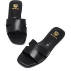 Women'S Flat Sandals Dressy Comfortable Slide Sandals Fashion Square Open Toe Slip On Beach Sandals For Summer