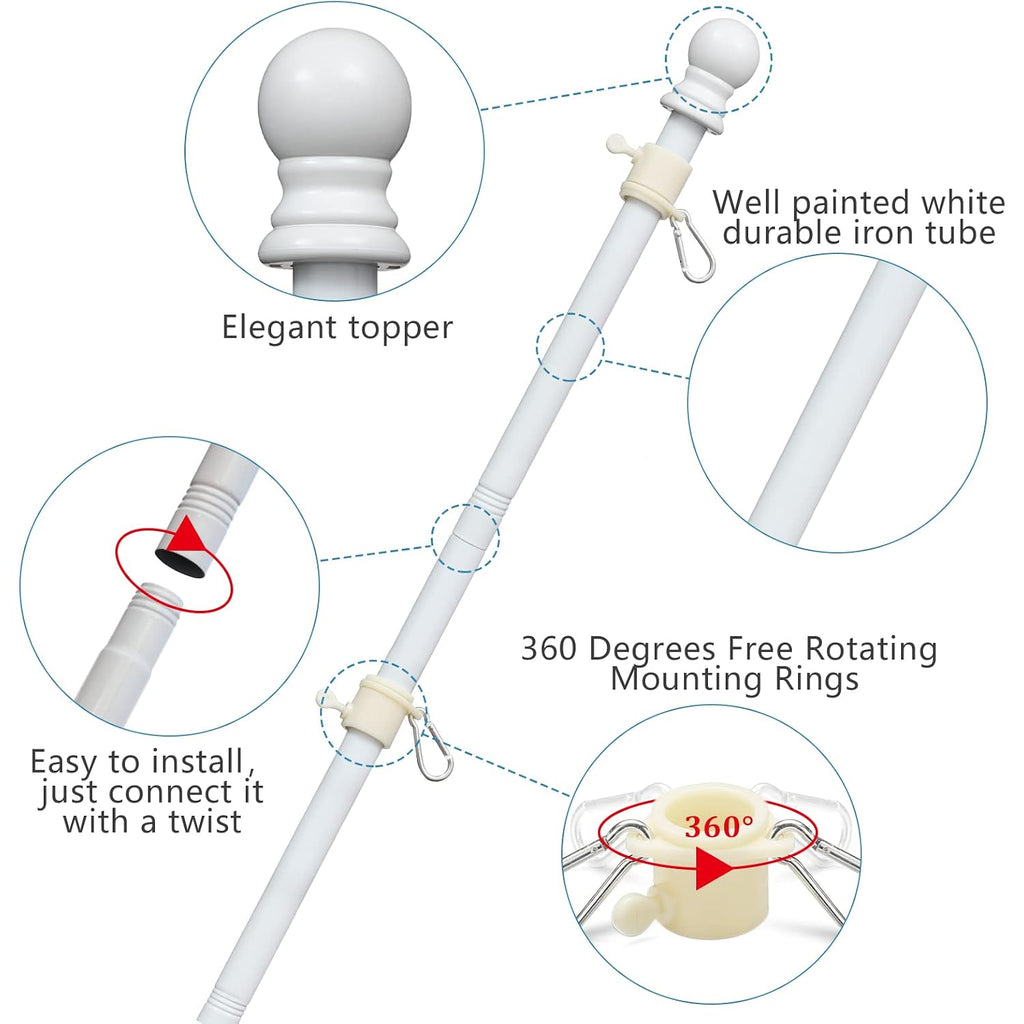 Flag Pole Kit With 3X5 American Flag - Includes 5Ft Heavy Duty Tangle Free Flagpole,Embroidered 3X5 Us Flag,Aluminum Mount Holder Bracket,Metal Flagpoles For Outside House,Porch,Outdoor - White