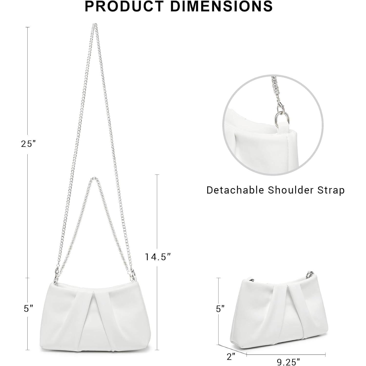 Dasein Elegant Pleated Evening Bag Soft Vegan Leather Clutch Purse Dressy Formal Handbag With 2 Chain Straps For Women