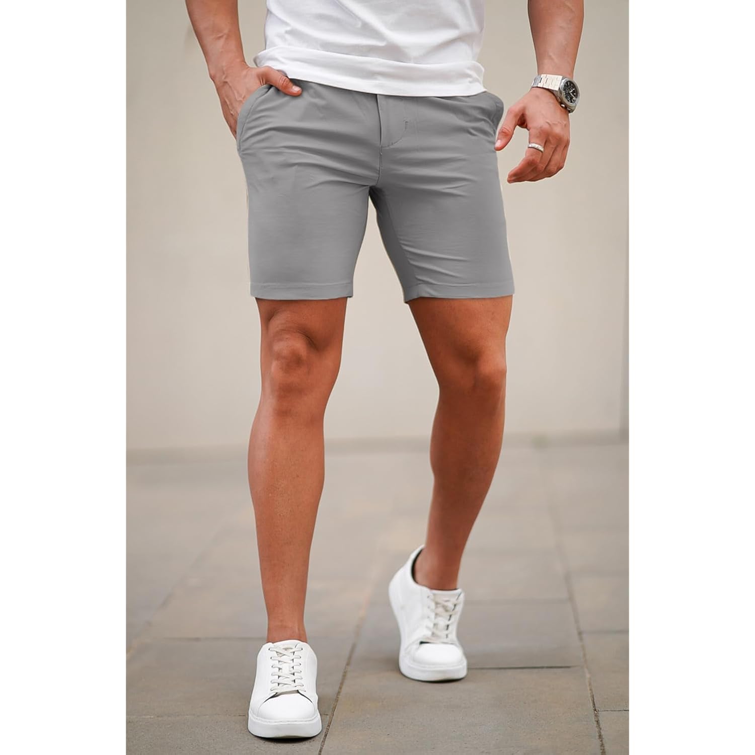 Gingtto Mens Slim Fit Shorts Plaid Chino Short Tapered Leg Skinny Stretch