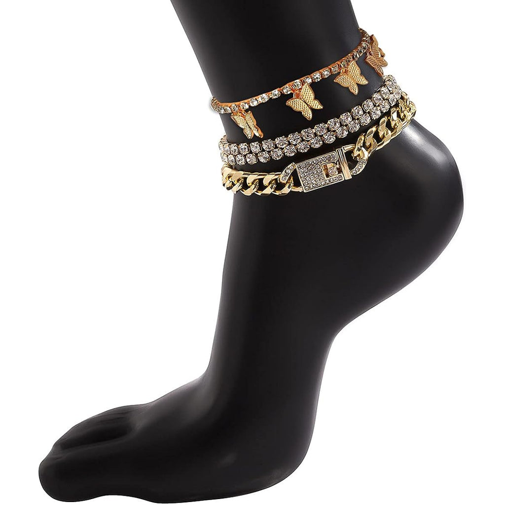 yfstyle Butterfly Ankle Bracelet for Women Rhinestone Anklets Bulk Adjustable Layered Beach Ankle Bracelet Braided Chain Anklet Charm Ankle Bracelet Jewerly Gift