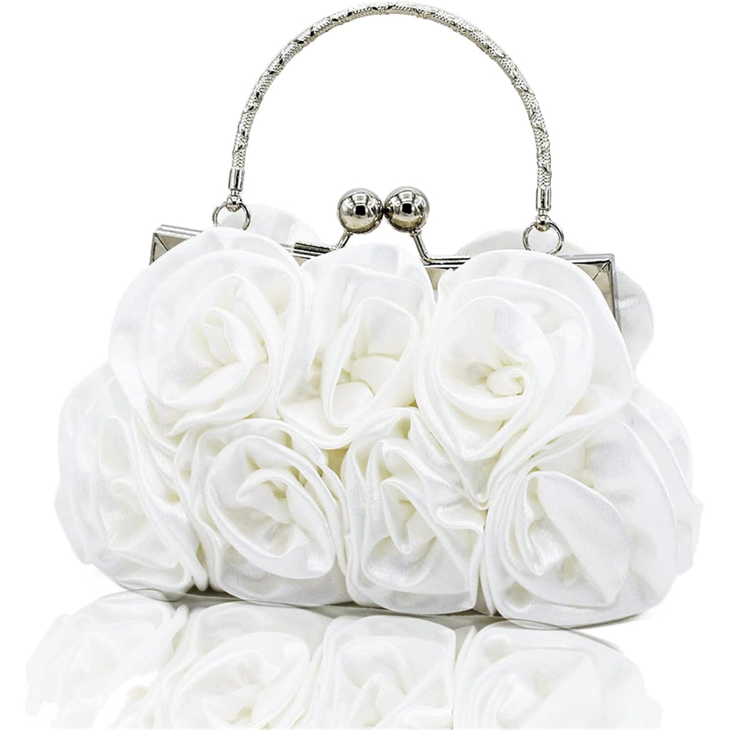 Women Evening Clutch Bag Floral Satin Small Purses With Detachable Strap For Wedding, Party, Prom