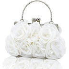 Women Evening Clutch Bag Floral Satin Small Purses With Detachable Strap For Wedding, Party, Prom
