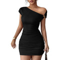 Acelitt Summer Off The Shoulder Dresses For Women 2026 Short Sleeve Ruched Bodycon Cocktail Party Knit Mini Dress