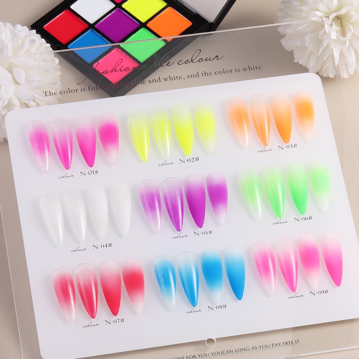 Fcozpjk Neon Nail Pigment Powder Palette, 9 Colors Solid Neon Nail Powder Phosphor Fluorescent Nail Glitter Aura Nail Summer Decoration Ombre Gradient Design Rub Dust Manicure Pigmentos para Uñas