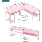 Unikito Reversible L Shaped Desk With Magic Power Outlets And Usb Charging Ports, Sturdy Corner Computer Desk With Storage Shelves, Gaming Table Home Office Desk, Easy To Assemble, Pink