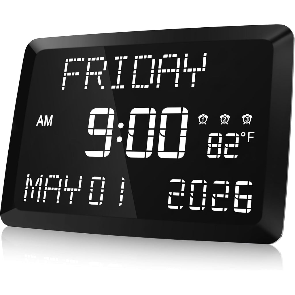 Digital Clock, 11.5" Large Display Calendar Clock With Day And Date, Indoor Temperature, Adjustable Brightness, Snooze,12/24H, Dst For Home, Office, Elderly