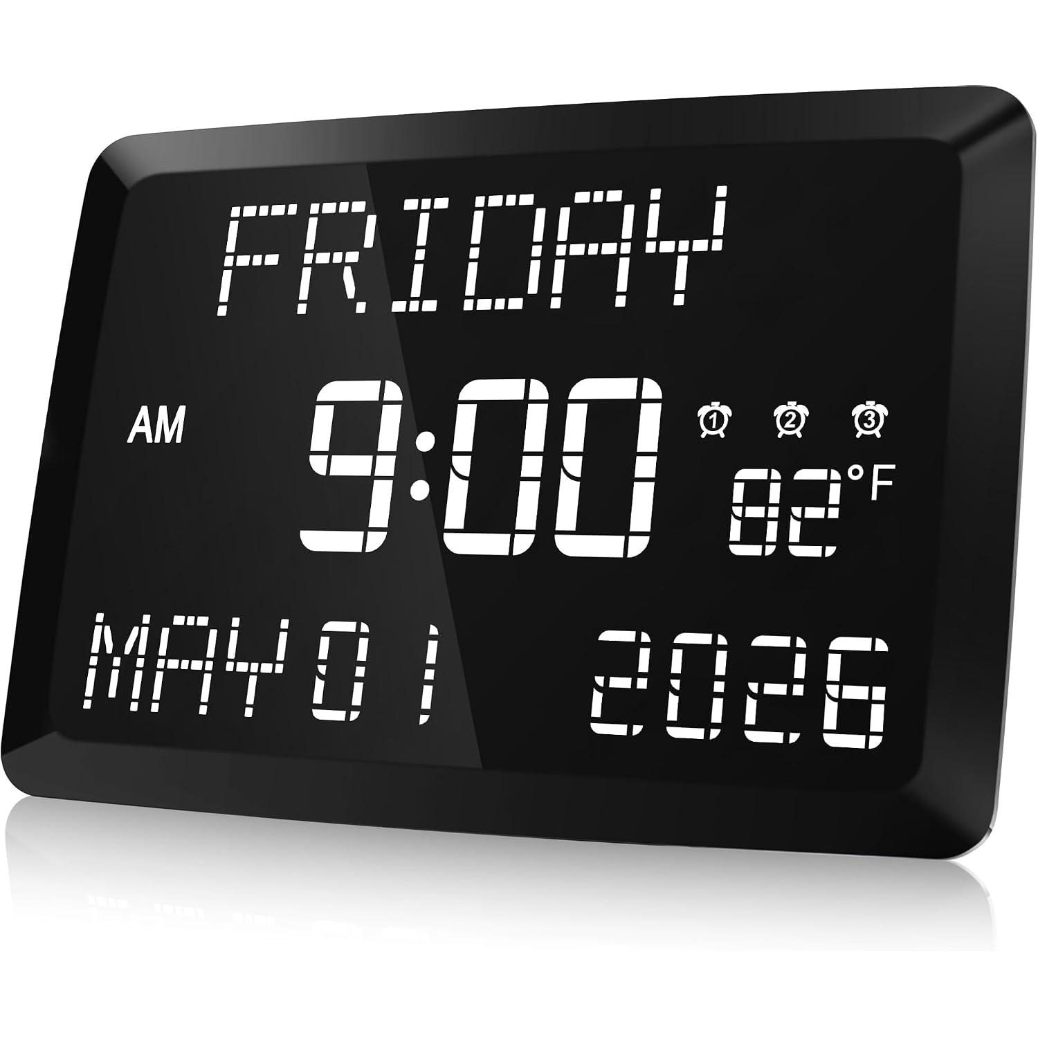 Digital Clock, 11.5" Large Display Calendar Clock With Day And Date, Indoor Temperature, Adjustable Brightness, Snooze,12/24H, Dst For Home, Office, Elderly
