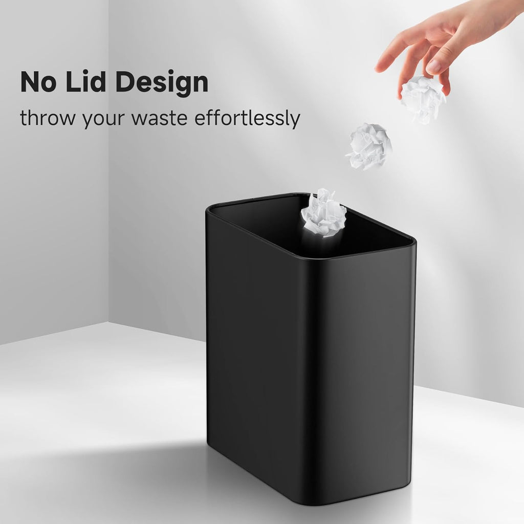 Tipgo Small Metal Trash Can, 2.1 Gallon Slim Trash Can For Bathroom, Wastebasket Garbage Bin For Bedroom, Office, Kitchen, Under Sink (Matte Black)