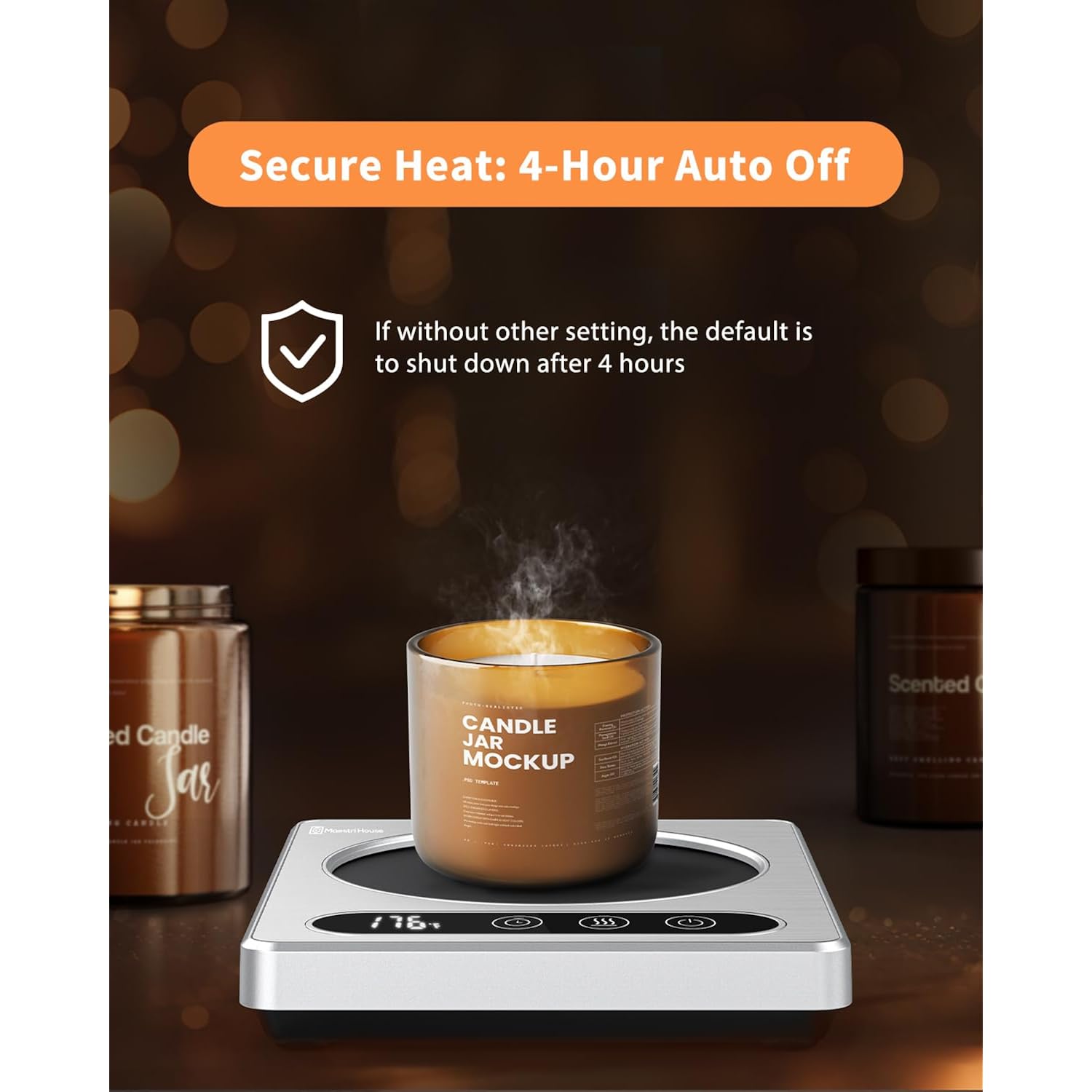 Maestri House ETL Listed Coffee Mug Warmer with 4 Temp Settings & 1-12 Hour Timer, Auto Shut Off for Desk, Smart Electric Beverage Warmer, Candle Melter for Home and Office (Silver)