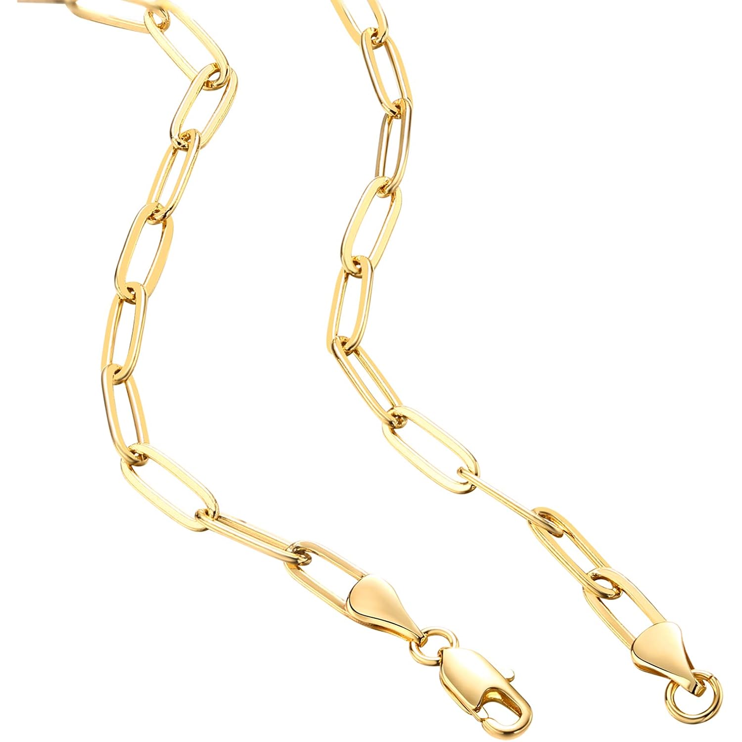 PAVOI 14K Gold Plated Curb Paperclip Box Sphere Bead Snake Herringbone and Figaro Chain Adjustable Necklace